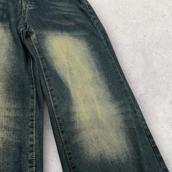★ Streetwear Faded Wide Leg Y2K Blue Wash Pants (UnBranded) ★ - Picture 4 of 7